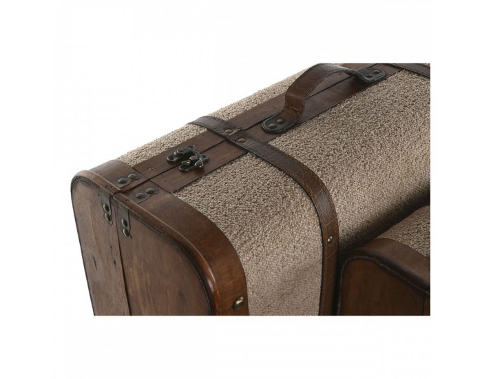 Комплект сандъци Home ESPRIT Кафяв Бежов полиестер Дървен 60 x 37 x 24 cm