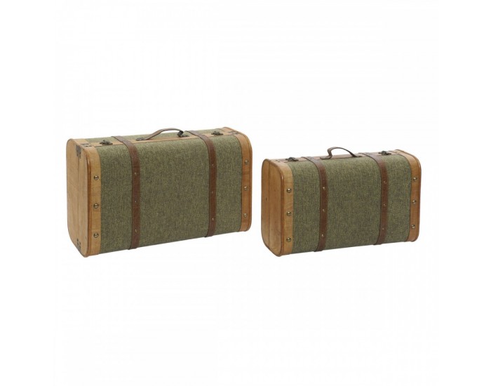 Комплект сандъци Home ESPRIT Зелен Дървен Пластно Тропически 60 x 24 x 38 cm