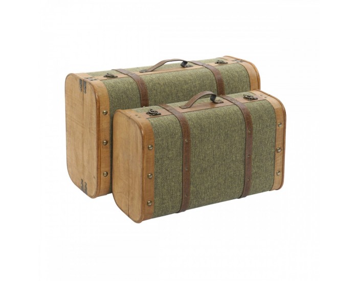 Комплект сандъци Home ESPRIT Зелен Дървен Пластно Тропически 60 x 24 x 38 cm