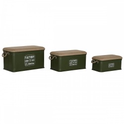 Комплект сандъци Home ESPRIT Тъмнозелено Естествен Метал Въже влакно 69 X 37 X 37,5 cm (3 броя) - Cutii, organizatoare și alte produse de depozitare