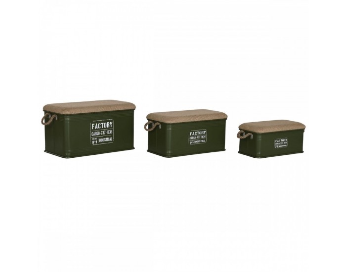 Комплект сандъци Home ESPRIT Тъмнозелено Естествен Метал Въже влакно 69 X 37 X 37,5 cm (3 броя)