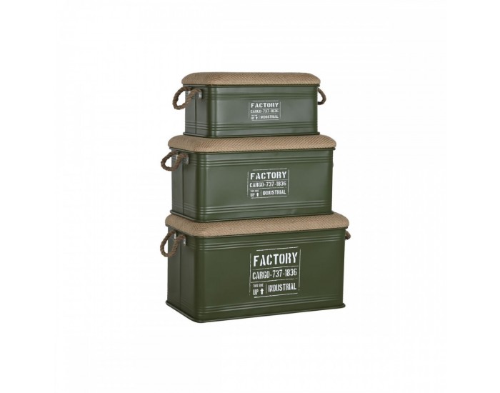 Комплект сандъци Home ESPRIT Тъмнозелено Естествен Метал Въже влакно 69 X 37 X 37,5 cm (3 броя)