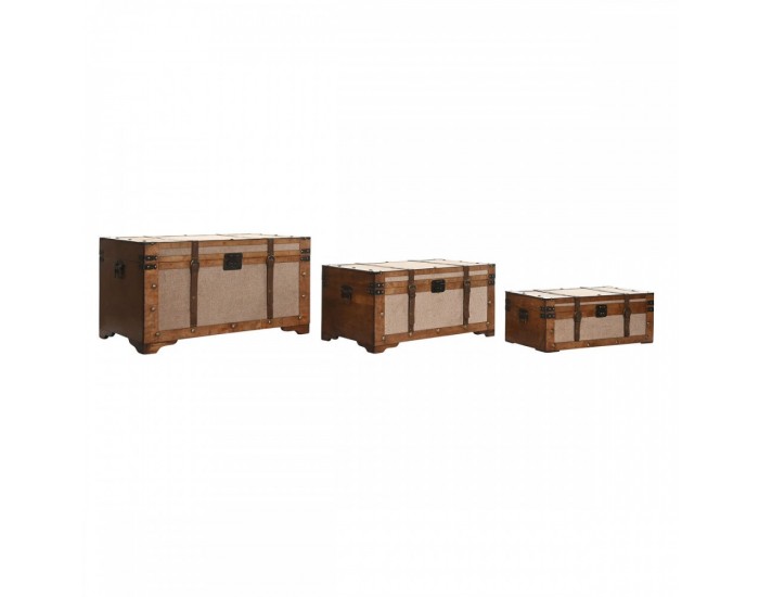 Комплект сандъци Home ESPRIT Кафяв Бежов полиестер Дървен 80 x 49 x 45 cm (3 броя)