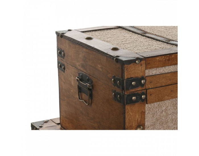 Комплект сандъци Home ESPRIT Кафяв Бежов полиестер Дървен 80 x 49 x 45 cm (3 броя)