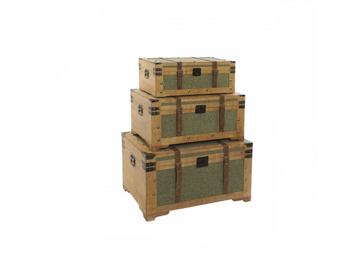 Комплект сандъци Home ESPRIT Зелен Дървен Пластно Тропически 81 x 50 x 45 cm (3 броя)