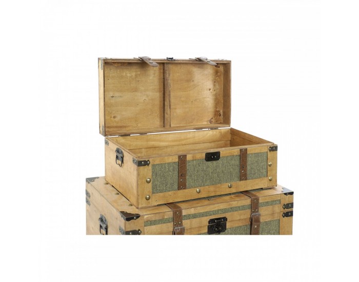 Комплект сандъци Home ESPRIT Зелен Дървен Пластно Тропически 81 x 50 x 45 cm (3 броя)