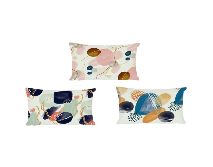 Възглавница DKD Home Decor Абстрактен Син Розов Памук лен Бял Многоцветен (3 pcs) (50 x 30 x 12 cm)