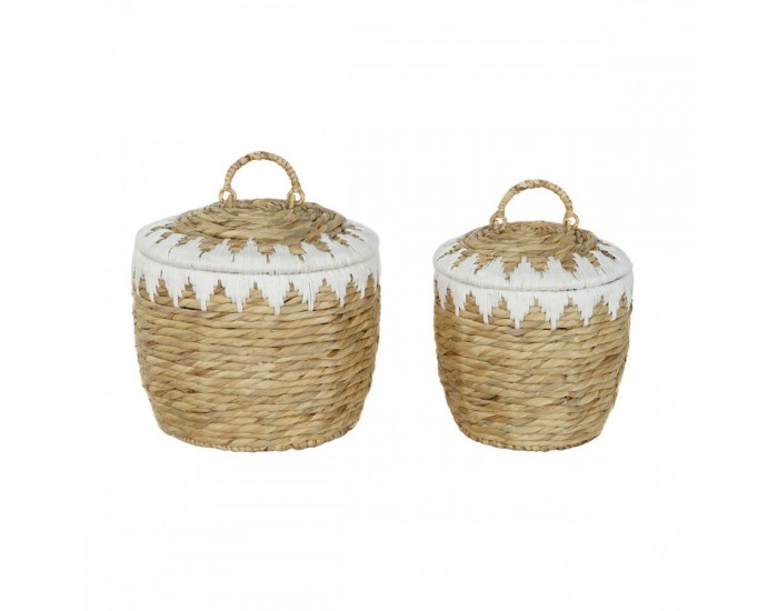 Игра на Кошници Home ESPRIT Бял Естествен Естествено влакно Boho 35 x 35 x 37 cm (2 Части)