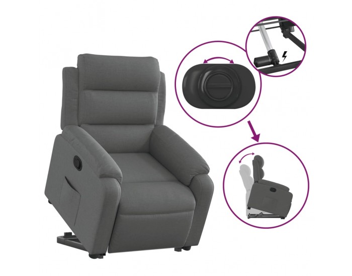 Sonata Fotoliu rabatabil cu ridicare pe verticală, gri închis, textil