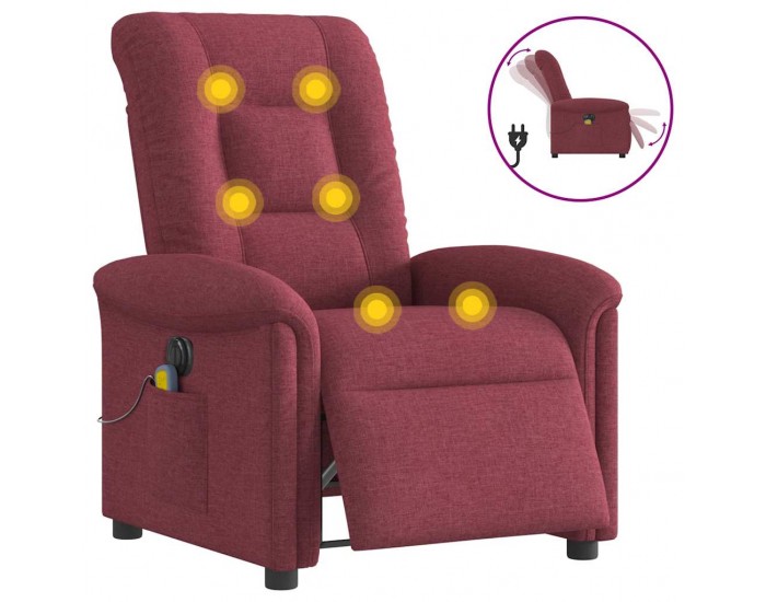 Sonata H Електрически масажен наклоняем стол, виненочервен, текстил
