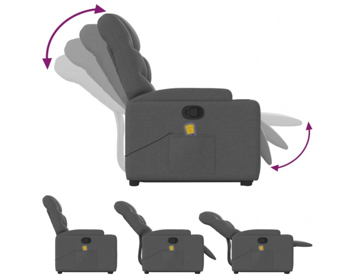 Sonata H Изправящ масажен реклайнер стол,тъмносив, текстил