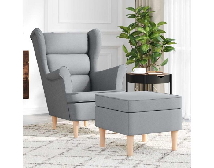 Sonata Fotoliu cu taburet pentru picioare, gri deschis material textil
