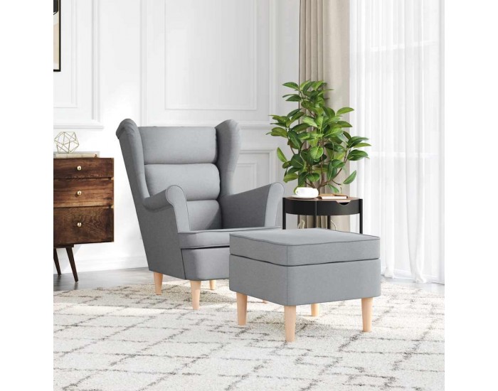 Sonata Fotoliu cu taburet pentru picioare, gri deschis material textil
