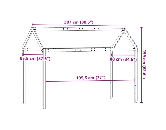 Sonata H Покрив за детско легло, 207x95,5x159 см, бор масив