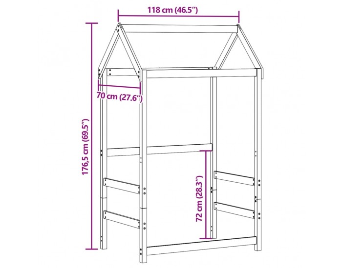 Sonata H Покрив за детско легло восъчнокафяв 118x70x176,5 см бор масив