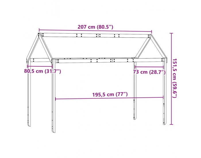 Sonata H Покрив за детско легло, 207x80,5x151,5 см, бор масив