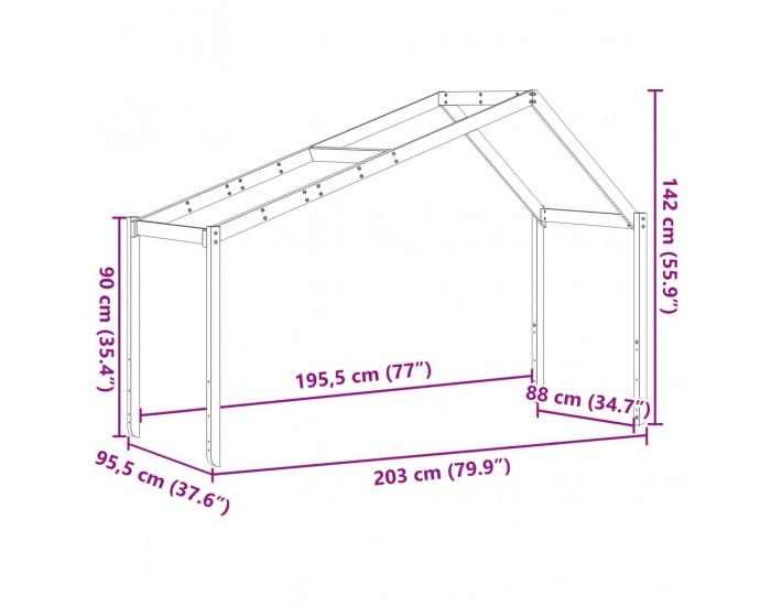 Sonata H Покрив за детско легло, бял, 203x95,5x142 см, бор масив