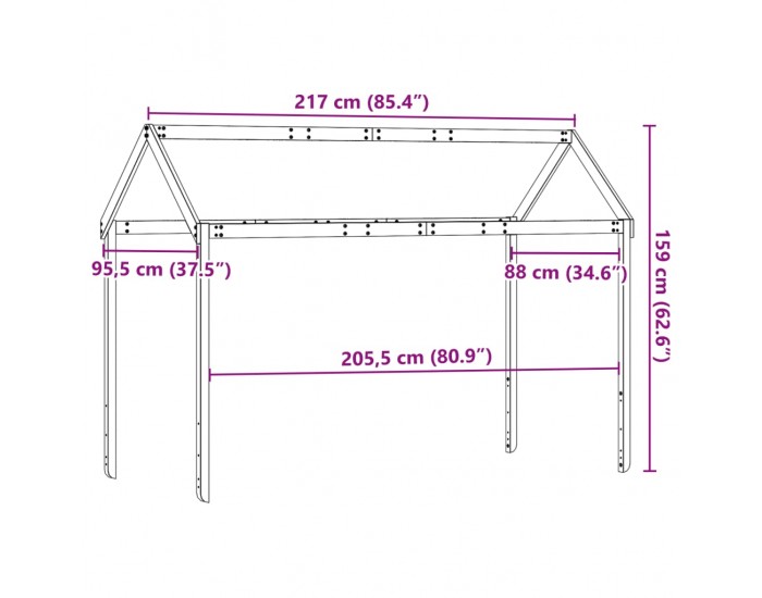 Sonata H Покрив за детско легло восъчнокафяв 217x95,5x159 см бор масив