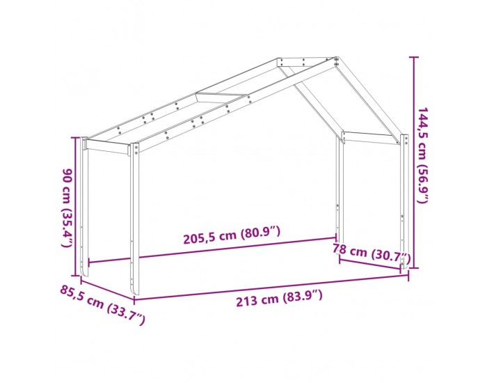 Sonata H Покрив за детско легло, 213x85,5x144,5 см, бор масив