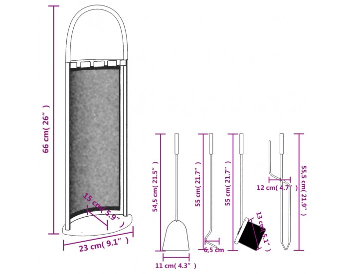 Sonata H Комплект инструменти за камина от 5 части 23x15x66 см стомана
