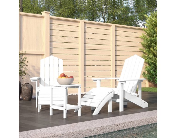 Sonata H Градински столове Адирондак с табуретка и масичка, HDPE, бели