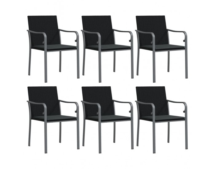 Sonata Scaune de grădină cu perne 6 buc. negru 56x59x84 cm poliratan