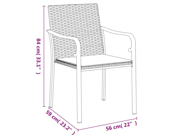 Sonata H Градински стол с възглавници 2 бр черни 56x59x84 см полиратан