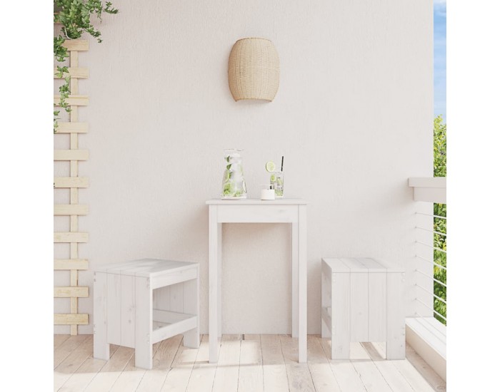 Sonata H Градински табуретки 2 бр бели 40x36x45 см борово дърво масив