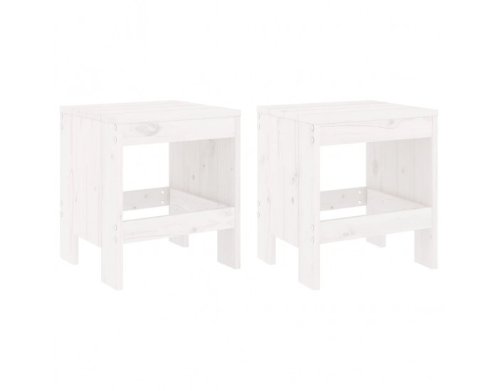 Sonata H Градински табуретки 2 бр бели 40x36x45 см борово дърво масив