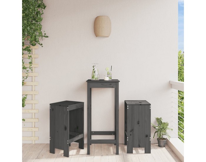 Sonata H Бар табуретки 2 бр сиви 40x36x75 см борово дърво масив