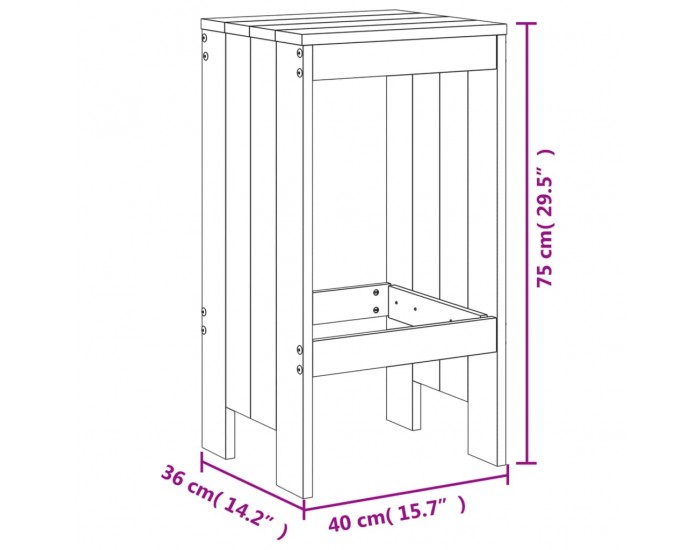 Sonata H Бар табуретки 2 бр сиви 40x36x75 см борово дърво масив