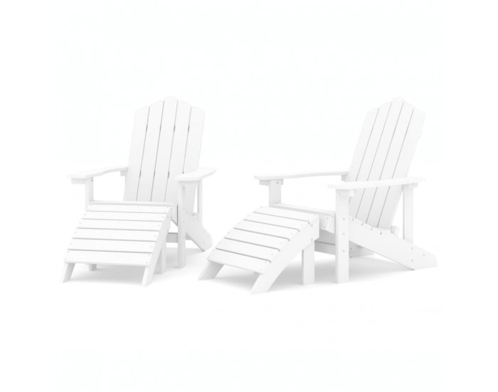 Sonata H Градински столове Адирондак, 2 бр, с табуретки, HDPE, бели