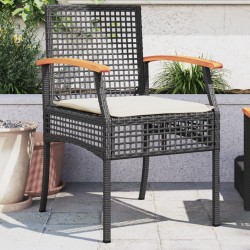Sonata H Градински столове с възглавници 2 бр черни полиратан и акация - Scaune de grădină