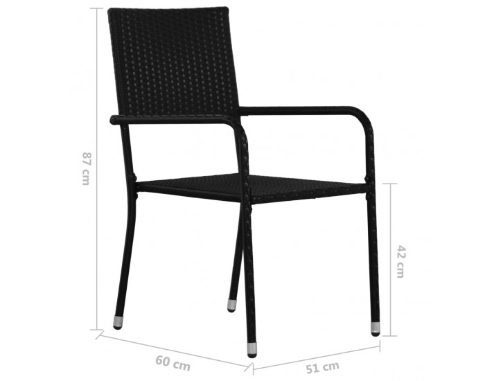 Sonata H Градински трапезни столове, 2 бр, стифиращи, черни, полиратан
