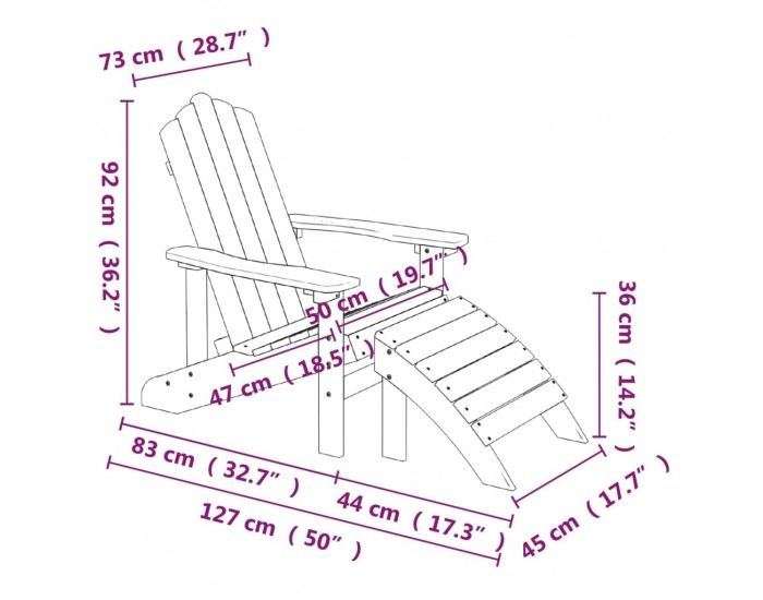 Sonata H Градински стол Adirondack с табуретка, HDPE, антрацит