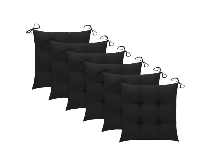 Sonata H Градински столове с черни възглавници 6 бр тиково дърво масив