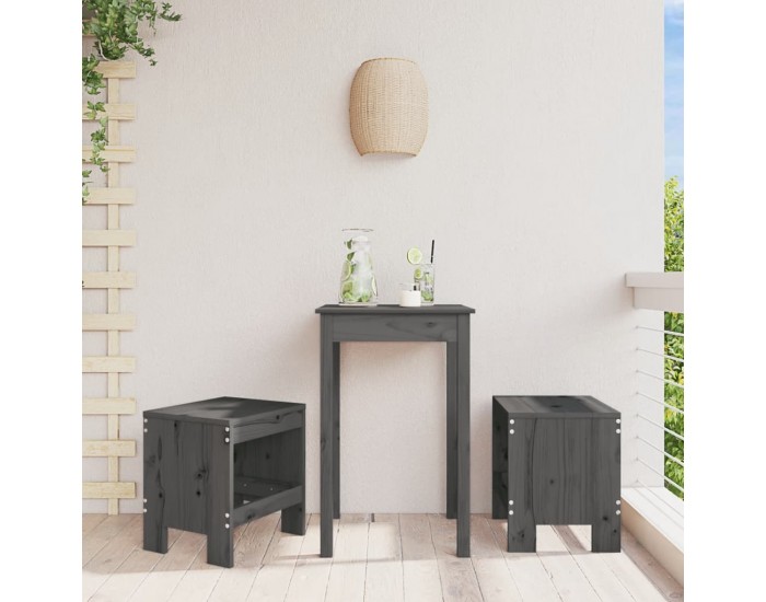 Sonata H Градински табуретки 2 бр сиви 40x36x45 см борово дърво масив