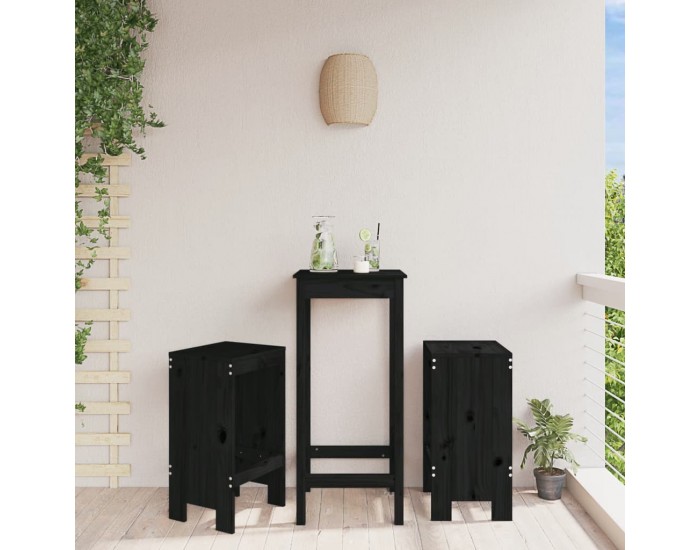 Sonata H Бар табуретки 2 бр черни 40x36x75 см борово дърво масив