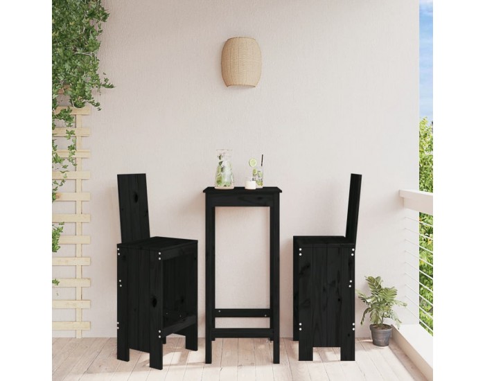 Sonata H Бар табуретки 2 бр черни 40x42x120 см борово дърво масив