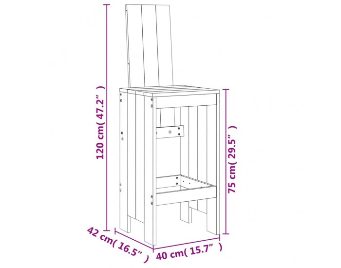 Sonata H Бар табуретки 2 бр черни 40x42x120 см борово дърво масив