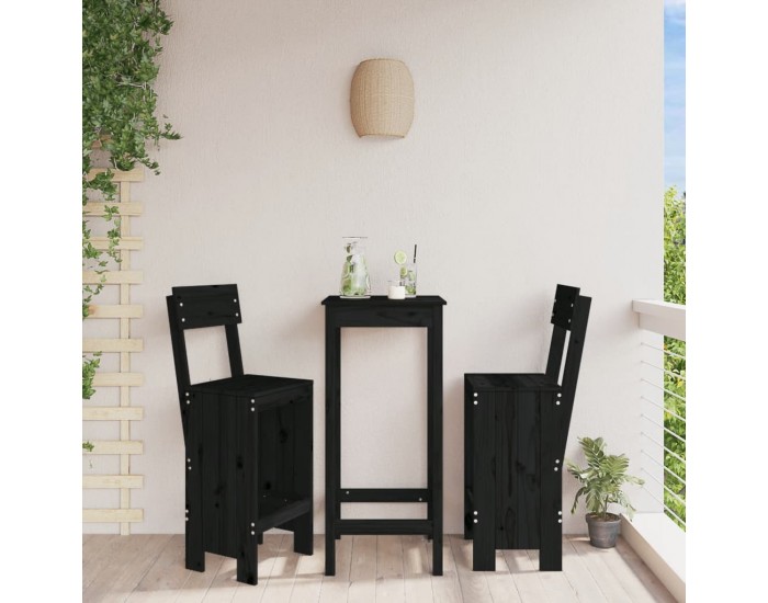 Sonata H Бар табуретки 2 бр черни 40x48,5x115,5 см борово дърво масив