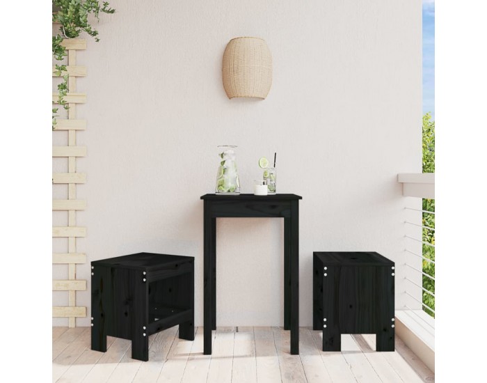 Sonata H Градински табуретки 2 бр черни 40x36x45 см борово дърво масив