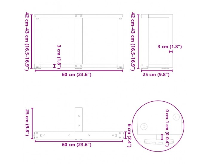 Sonata H Крака за холна маса T-образна 2 бр. естествена 60x25x(42-43) см