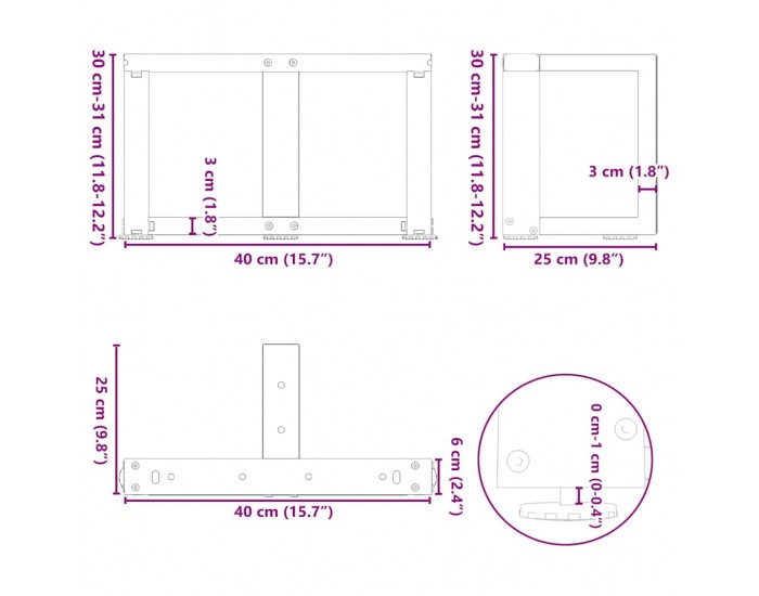 Sonata H Крака за холна маса T-образна 2 бр. естествена 40x25x(30-31) см