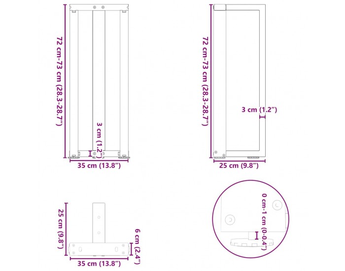 Sonata H Конзолна маса крака T-образна 2 бр. естествена 38x25x(72-73) см