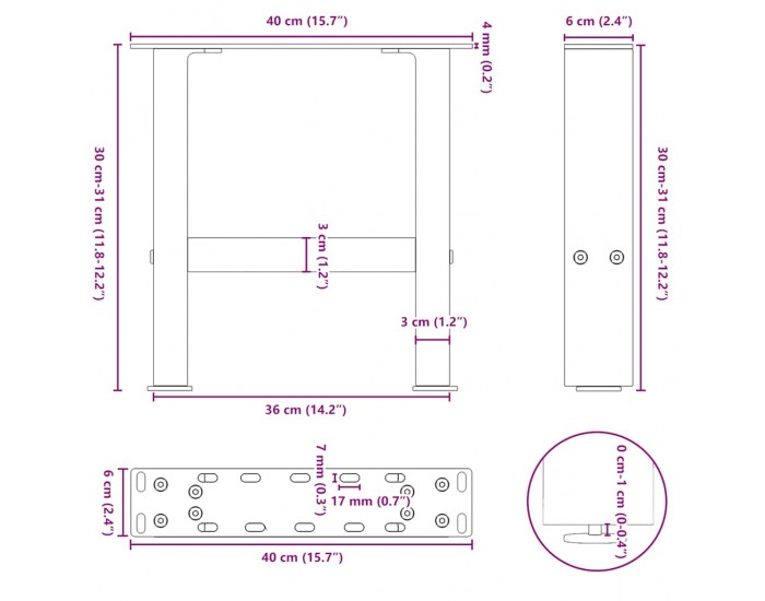 Sonata H Крака за масичка за кафе естествена 2 бр. 40x(30-31) см стомана