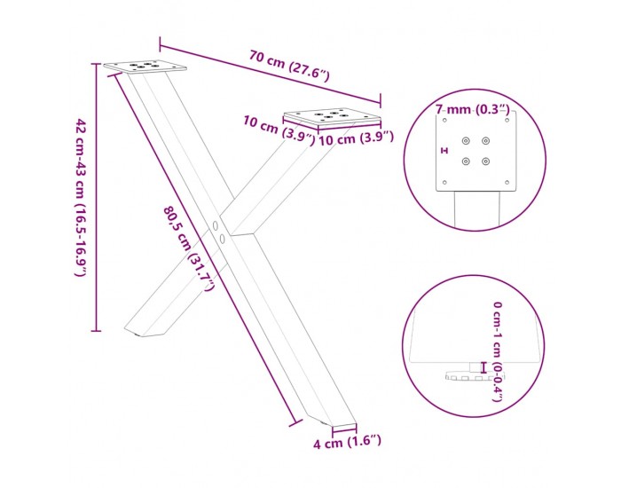 Sonata H Крака за холна маса X-образна 2 бр. естествена 70x(42-43) см
