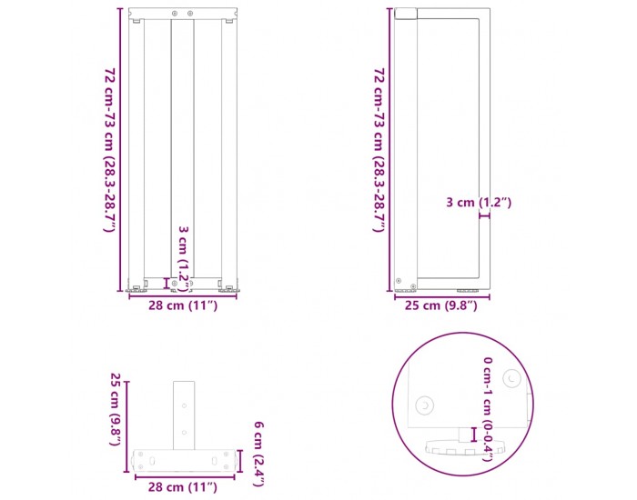 Sonata H Конзолна маса крака T-образна 2 бр. естествена 25x28x(72-73) см