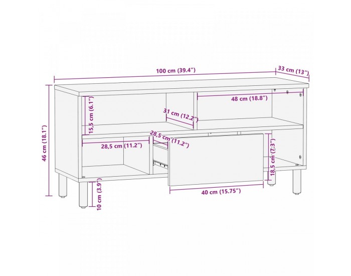 Sonata H ТВ шкаф 100x33,5x46 см от масивна акациева дървесина