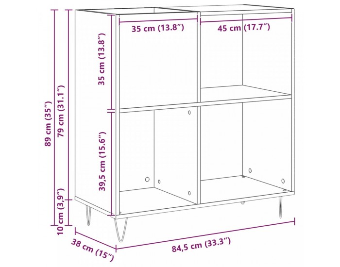 Sonata H медийен шкаф дъб 84.5x38x90 см инженерна дървесина